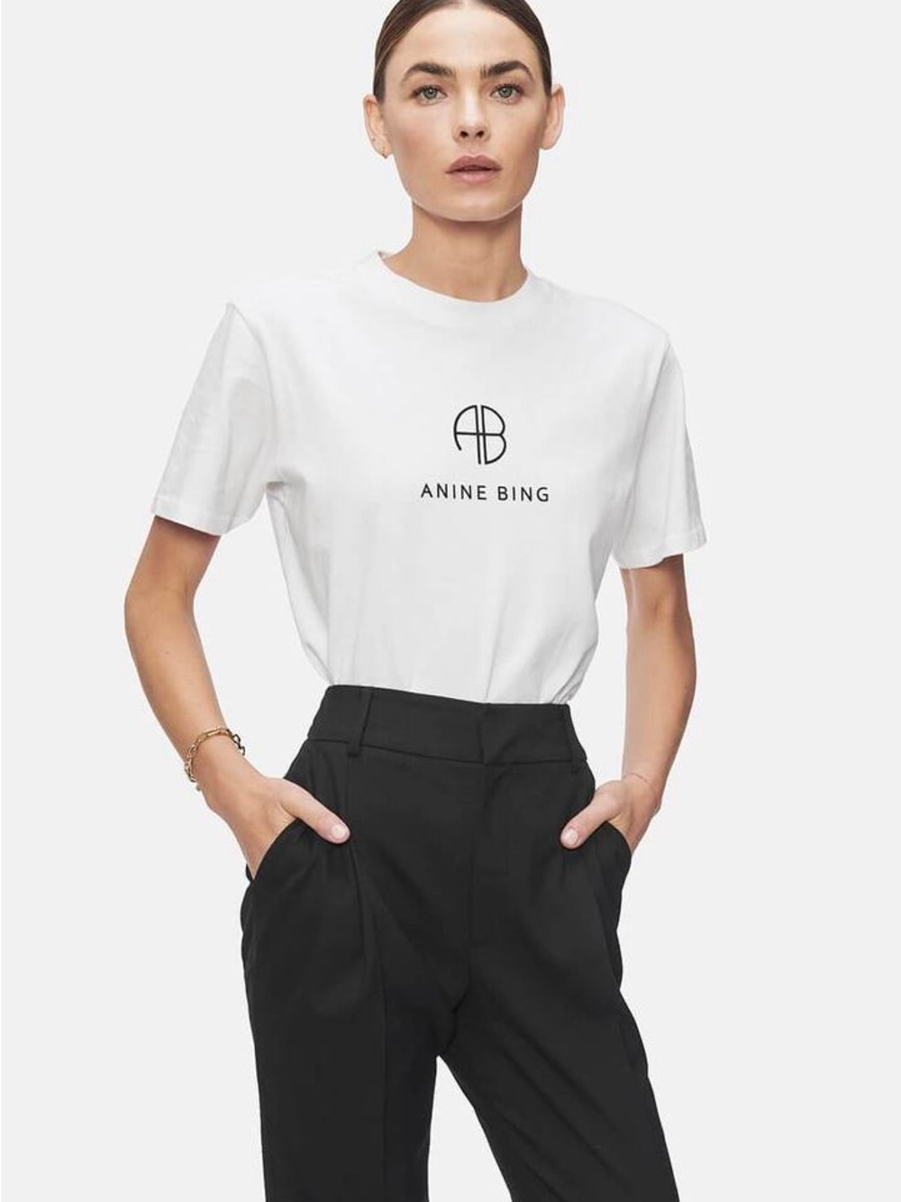 NEW! ANINE BING Hudson Monogram Tee – White – Size Small